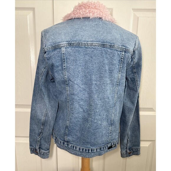 KUT From the Kloth Emma Boyfriend Denim Jean Jacket Womens Sz M Pink Fur Collar - Picture 5 of 16